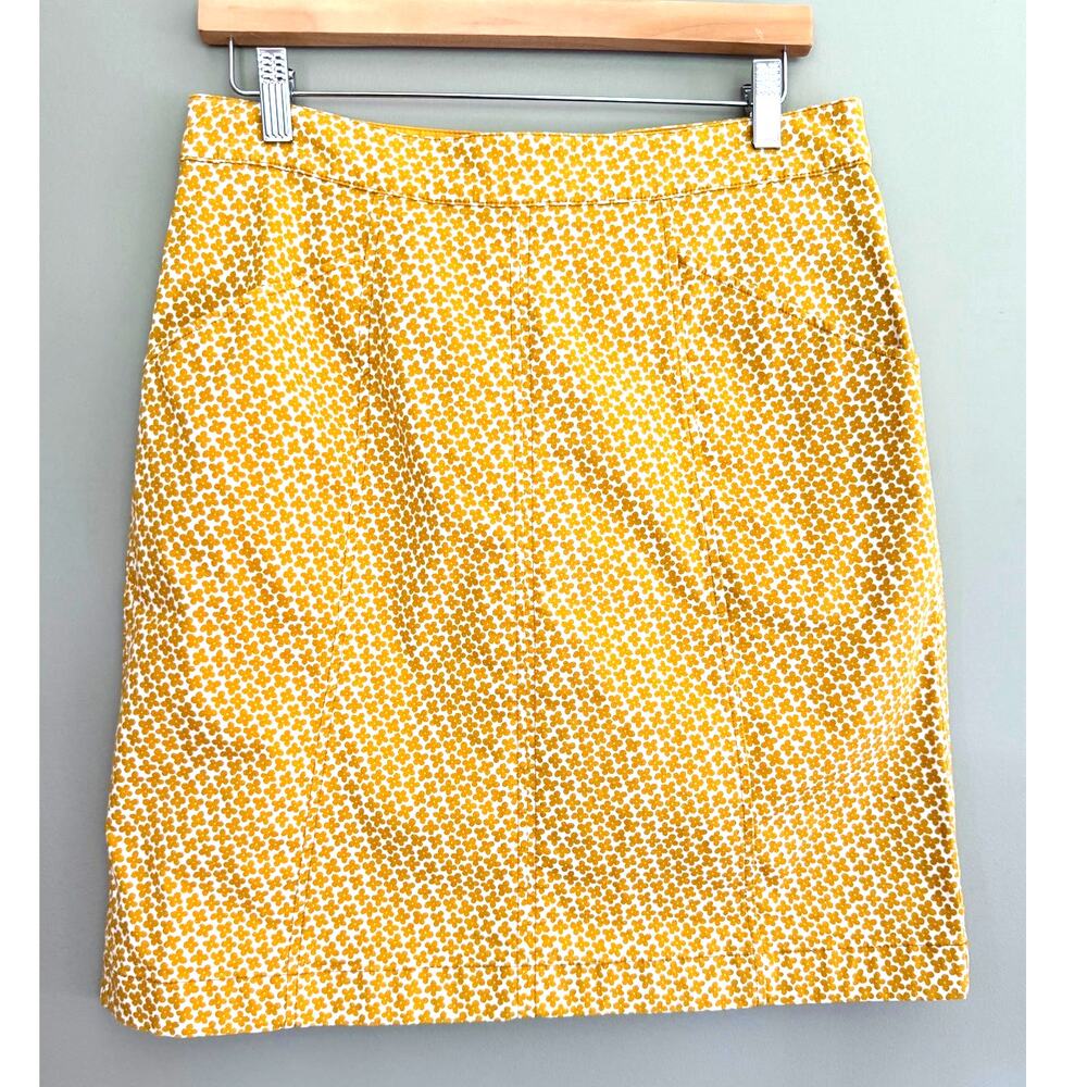 Boden Chinotopia Mini Skirt Ditsy Floral Mustard Yellow Cotton Size 12 Long Tall